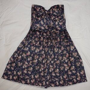 Sans Souci navy blue floral strapless dress gently used, puffy cupcake dress